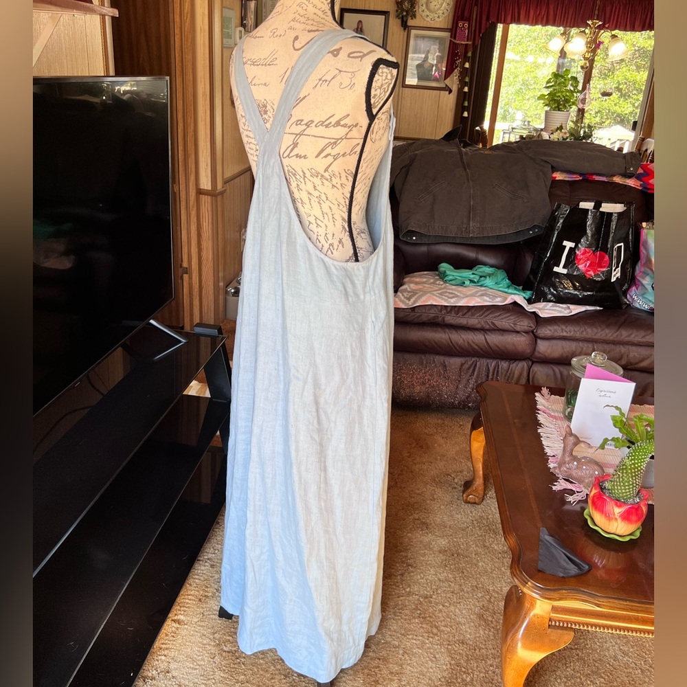 Earth . Song Vintage Linen dress painted frog in pond long dress. - Picture 8 of 16